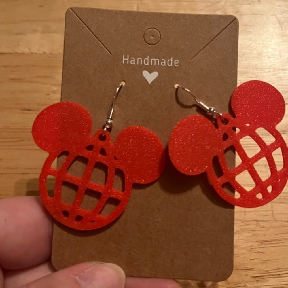 Handmade Red Mickey Mouse Earrings made with a 3D printer.